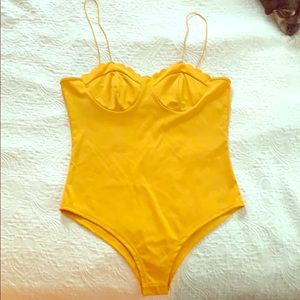 Scallop top mustard yellow body suit. Never worn!